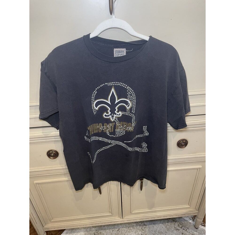 New Orleans Saints Who Dat Nation‎ Skull NFL Jeweled Oversize Tee